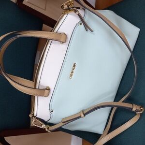 Calvin Klein Light Blue and White Shoulder Bag